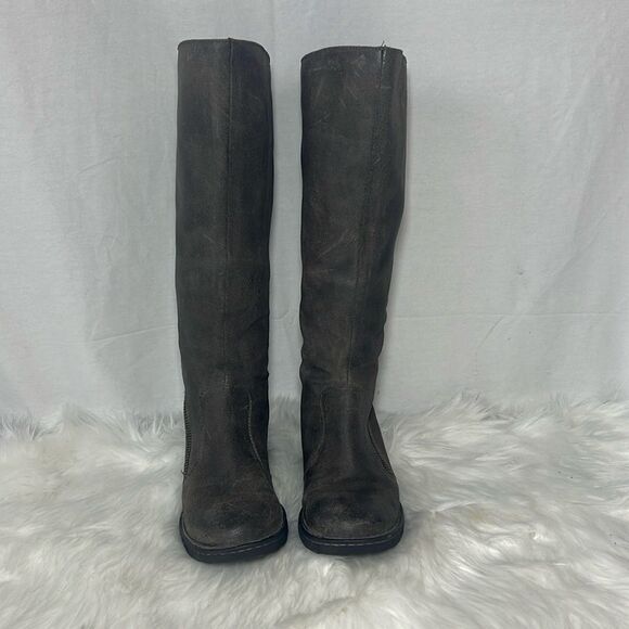 Born Distressed Brown Asymmetrical Zip Knee High Boots Sz 6.5 - Picture 2 of 6
